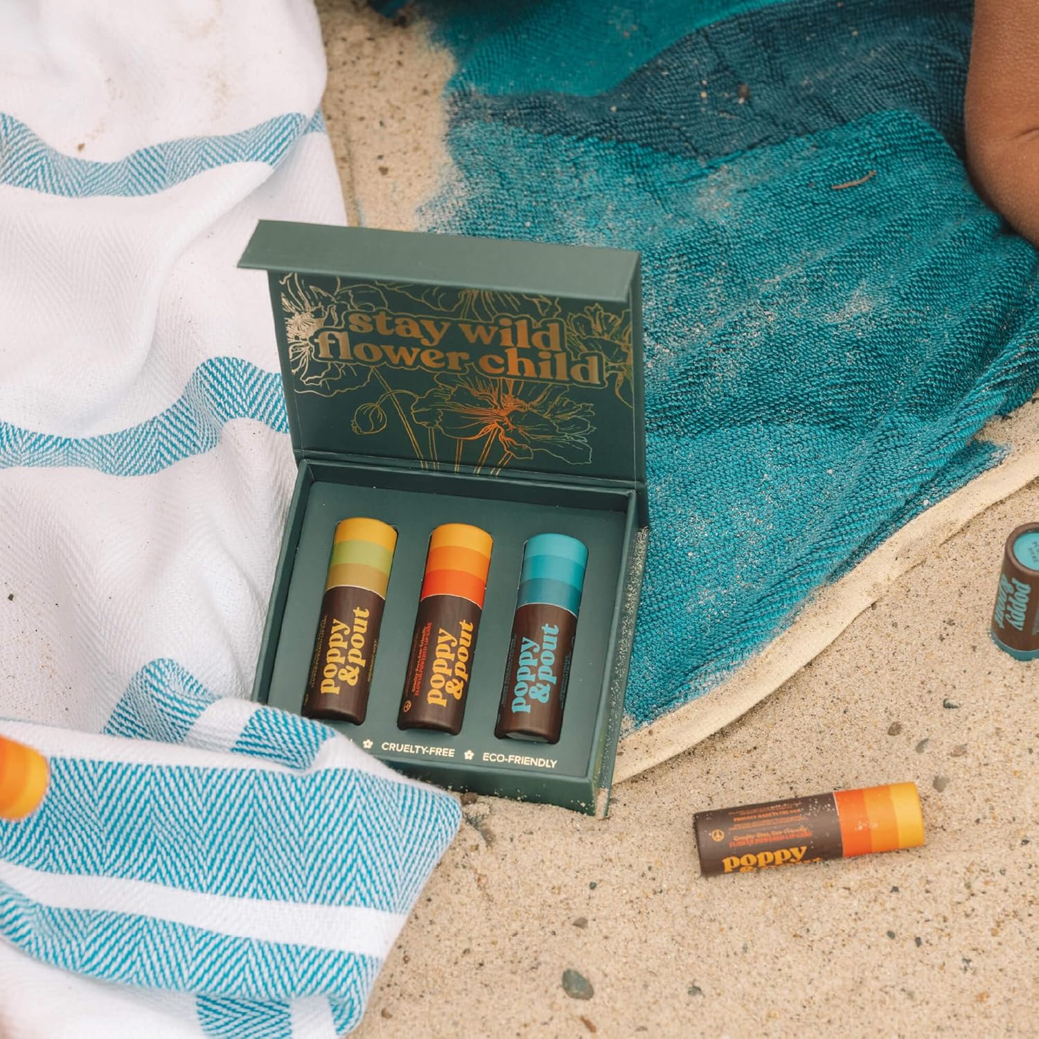 Jumbo Lip Balm Gift Set (3-Pack, Retro Surf) | Poppy & Pout All Natural Lip Balms & Moisturizers | Hydrates with Beeswax, Vitamin E, Organic Coconut Oil | Cruelty-Free | Recyclable Cardboard Tube