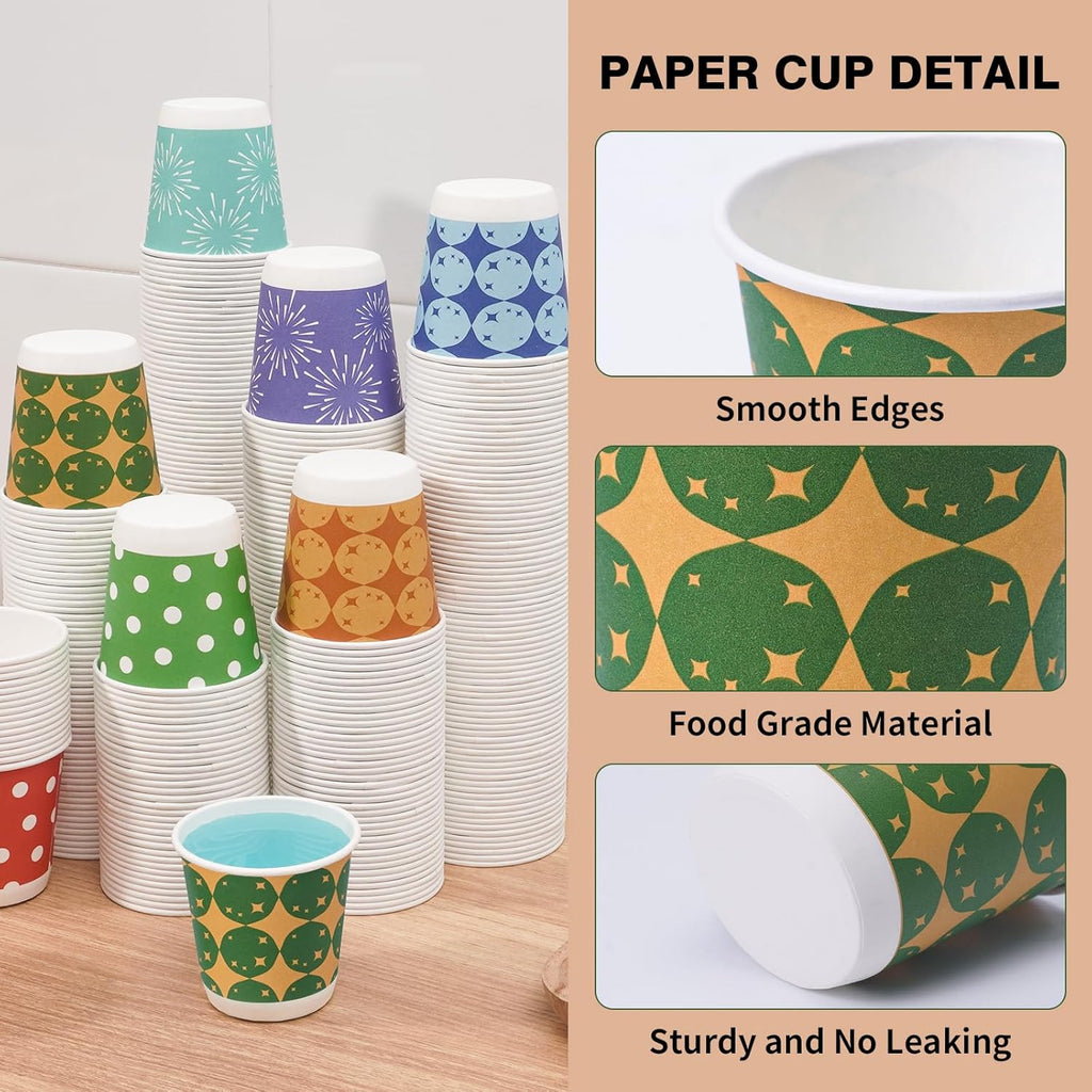 Tamone 600 Pack 3 oz Bathroom Cups, Small Paper Cups, Balloon Design Disposable Cups, Blue, Green, Orange, Mouthwash Cups for Party, Picnic, BBQ, Travel, Home and Event