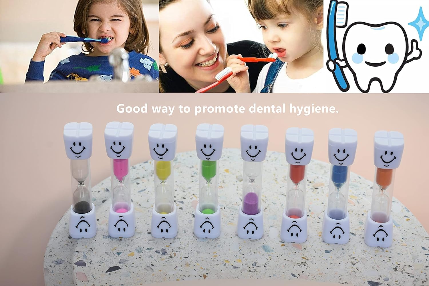 2 Minute Sand Timer Set, 8 Pack Colorful Smiley Hourglass Timers for Kids Proper Tooth Brushing