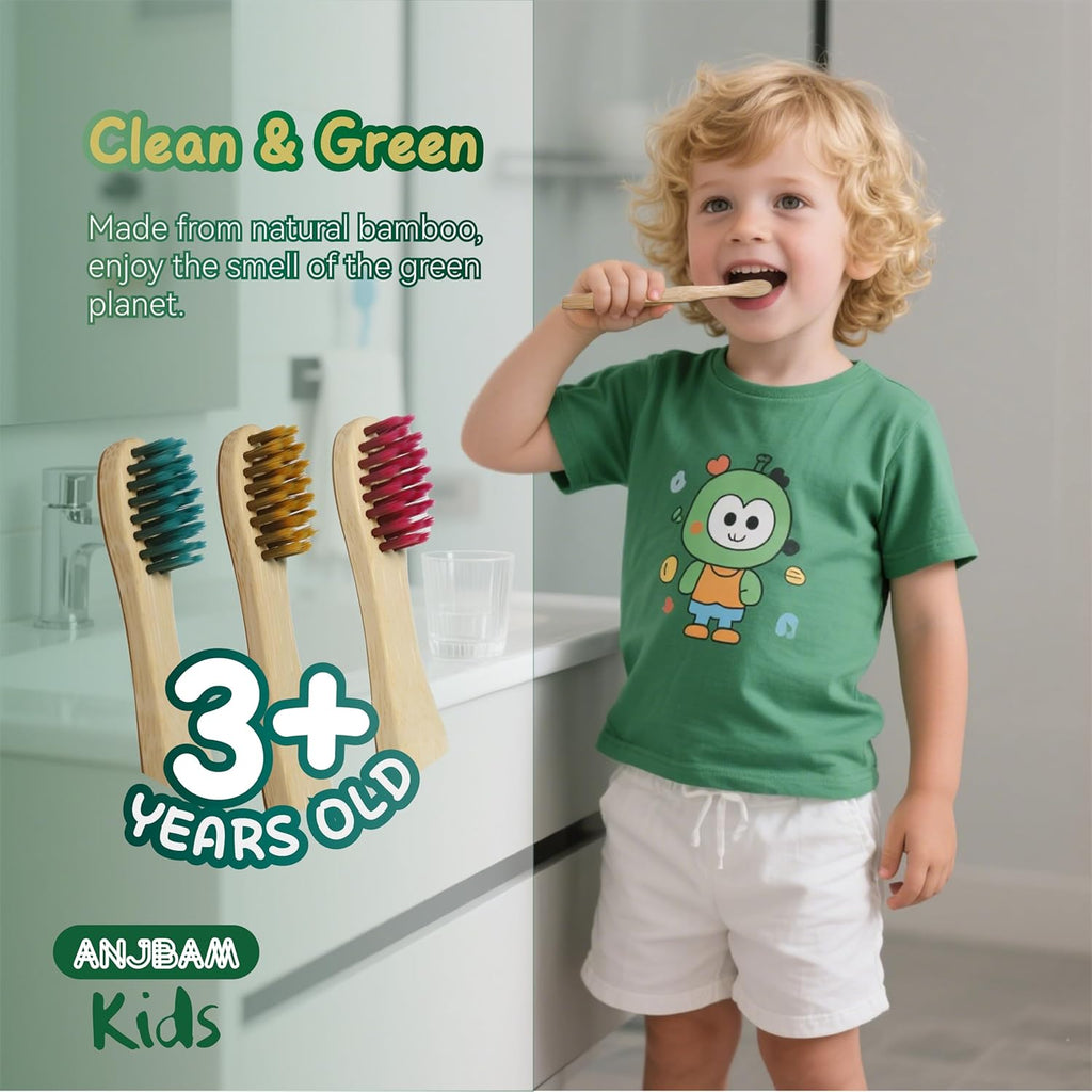 Children Bamboo Toothbrushes for 3 y+ Tots, BPA Free Bristles, Medium Soft, 6 PCS Bamboo Toothbrush for Dental Hygiene, Compostable and Sustainable, Ergonomic Wave-Shaped Handle