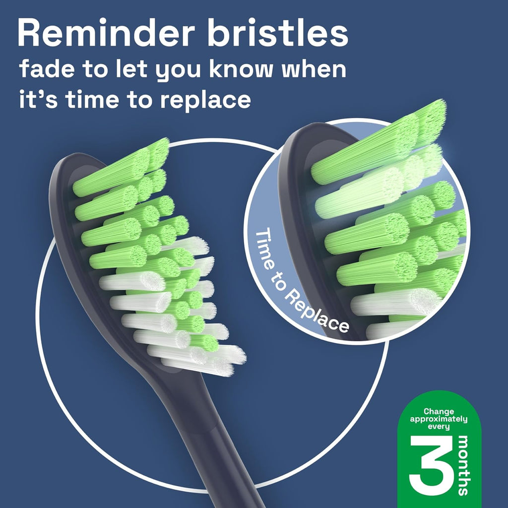Brushmo Replacement Toothbrush Heads, Compatible with Philips One for Sonicare Electric Toothbrush Handles HY1022, 4 Standard Heads with Tongue Cleaner, Soft DuPont Bristles, BM124m Midnight Navy Blue