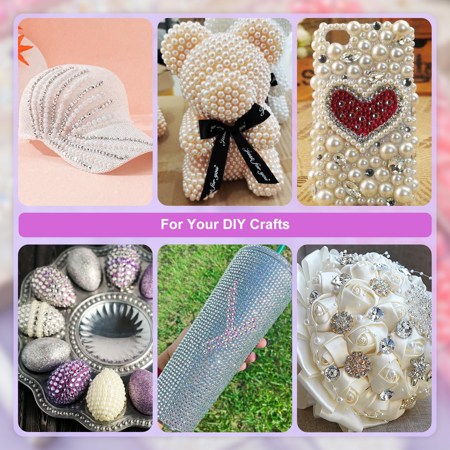 2 Boxes Flat Back Pearls Kit 18 Flatback Pink&Light Blue Half Round Pearls 2-8mm with Pickup Pencil and Tweezer for Home DIY and Professional Nail Art, Face Makeup and Craft