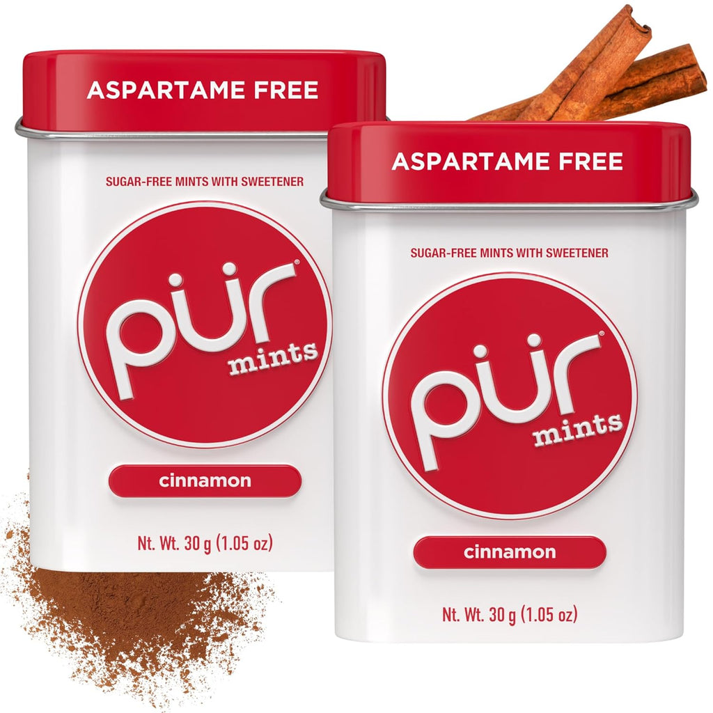 PUR Mints | Aspartame Free Mints | Made with Xylitol | Sugar Free, Vegan, Gluten Free & Keto Friendly | Natural Cinnamon Flavored Mints, 30 Pieces (Pack of 2)