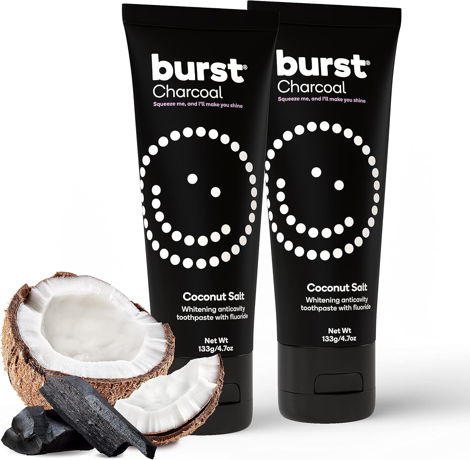 BURST Charcoal Whitening Toothpaste for Adults (4.7oz/2 Pack) | for Sensitive Teeth with Cavity Fighting Fluoride & Xylitol | Vegan | Gluten & SLS Free | Coconut Salt