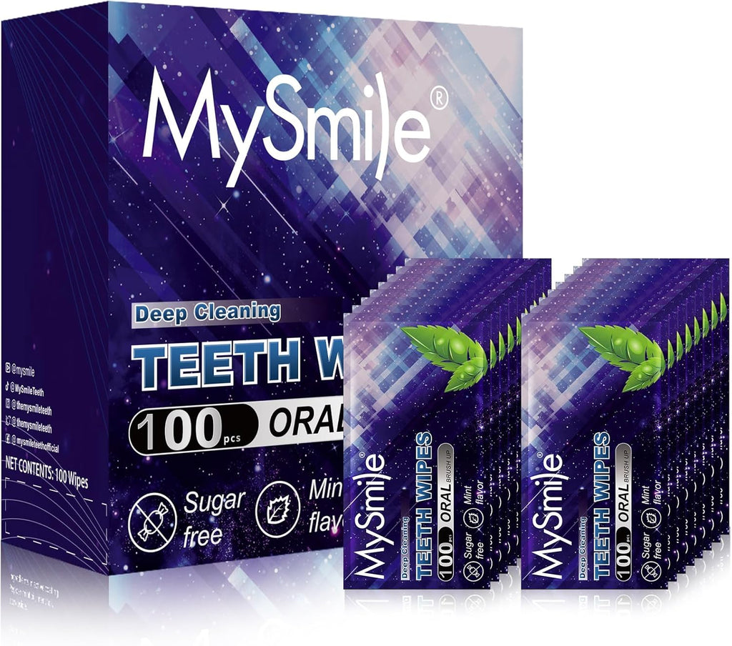 MySmile Teeth Wipes 100pcs Disposal Finger Brush Deep Cleaning Wipes Oral Brush Ups Tooth Wipes For Teeth Cleaning, Oral Freshes Mint Flavor