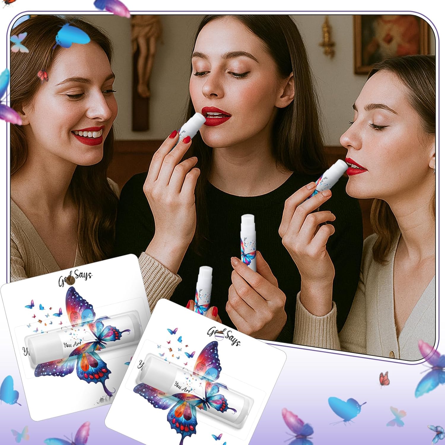 25 Pack Christmas Purple Butterfly Gifts Religious Bible Verse Lip Balms Bulk 5 Flavor for Women Men Christian Church Party Favors with Scripture Inspirational Gifts for Coworkers Staff