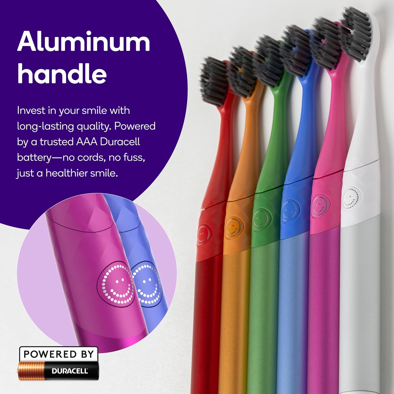 Burst Nova Toothbrush (2 Pack/Pink & Blue) | Sonic Powered Teeth Whitening | Super-Soft Bristles | 18000 VPM | 2 Minute Timer | Aluminum Handle | Replaceable Brush Head | Compact Size | AAA Battery