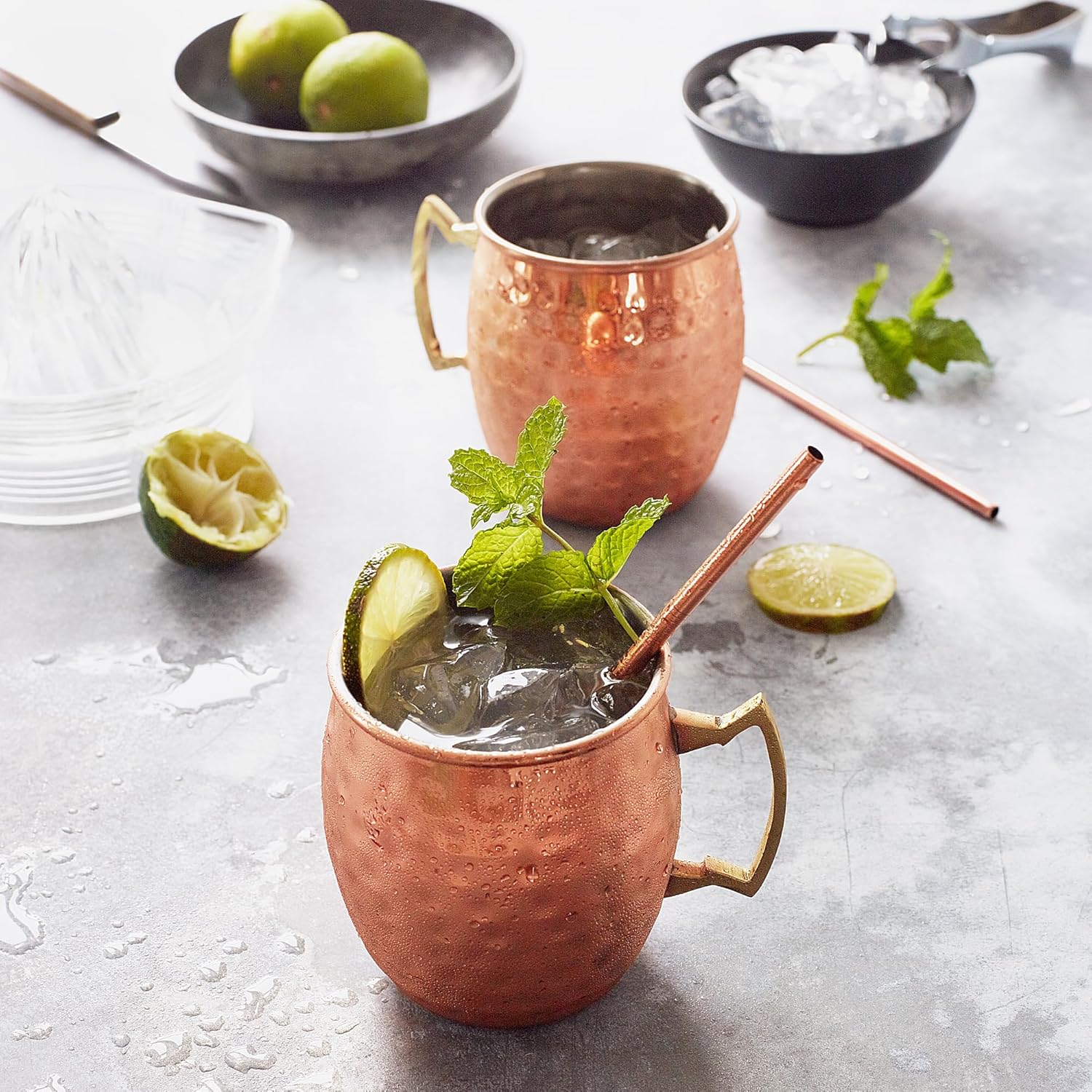 Artisan's Anvil Moscow Mule Mugs | Large Size 16 ounces | Set of 2 Hammered Cups | Stainless Steel Lining (Set of 2 Mugs- Copper)