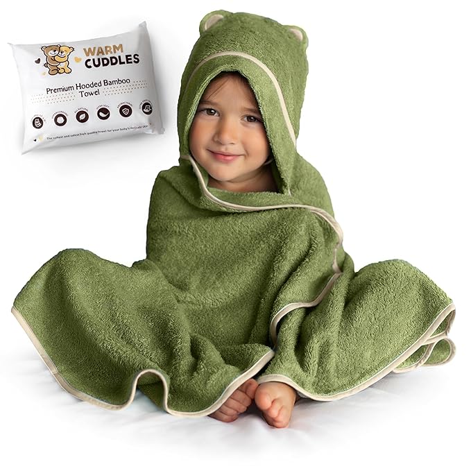 Premium Toddler Towels with Hood - Extra Soft Rayon from Bamboo Toddler Bath Towel (Olive)