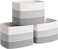 3 Pack Cube Storage Bin, 17”x12”x12” Cotton Rope Woven Baskets for Organizing Toys Clothes Towels, Square Gift Storage Baskets for Shelf, Nursery, Closet, Bathroom, Pantry (3-Tone Gray)