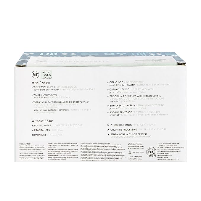 The Honest Company Clean Conscious Multi-Use Wipes Hypoallergenic and Unscented for Sensitive Baby Skin Over 99% Water Compostable Plant Based Balance Blues 288 Count