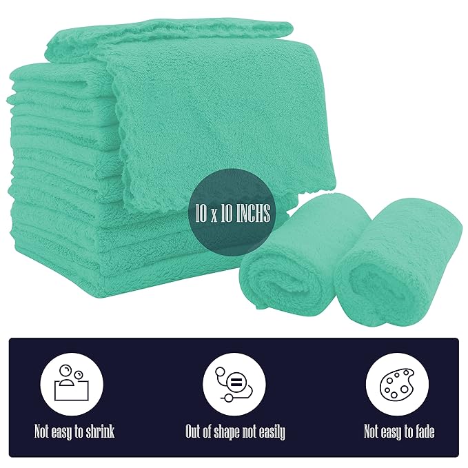 16 Pack Baby Washcloths - 10x10 Inch, Coral Fleece - Extra Absorbent and Soft Wash Clothes for Newborns, Infants and Toddlers - Suitable for Sensitive Skin and New Born - Baby Shower - Aqua Green