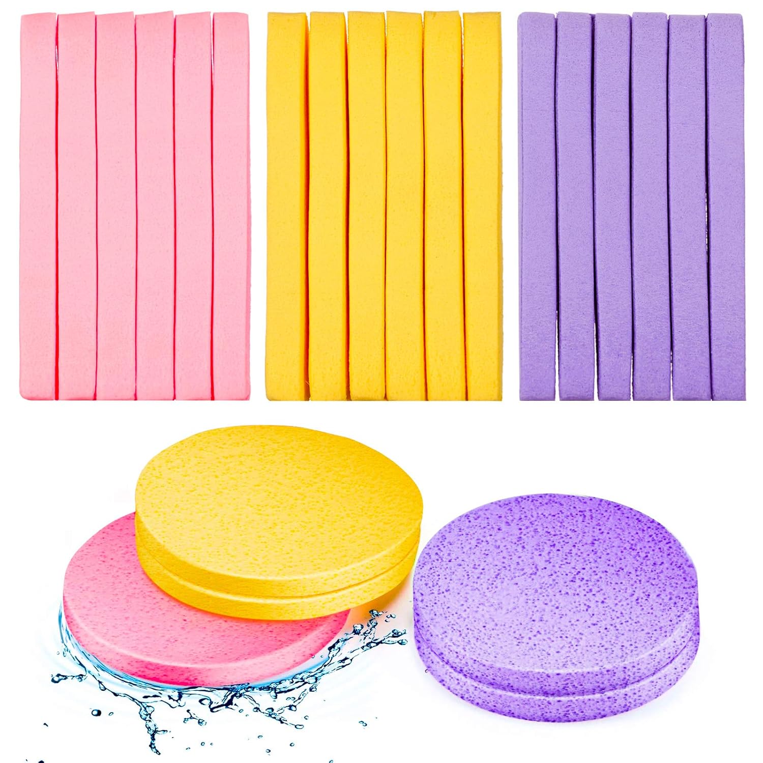 Patelai 120 Pieces Compressed Facial Sponge for Estheticians Face Makeup Removal Cleansing Sponge Pad Exfoliating Spa Wash Round Facial Cleansing Pads Supplies(Pink, Yellow, Purple)