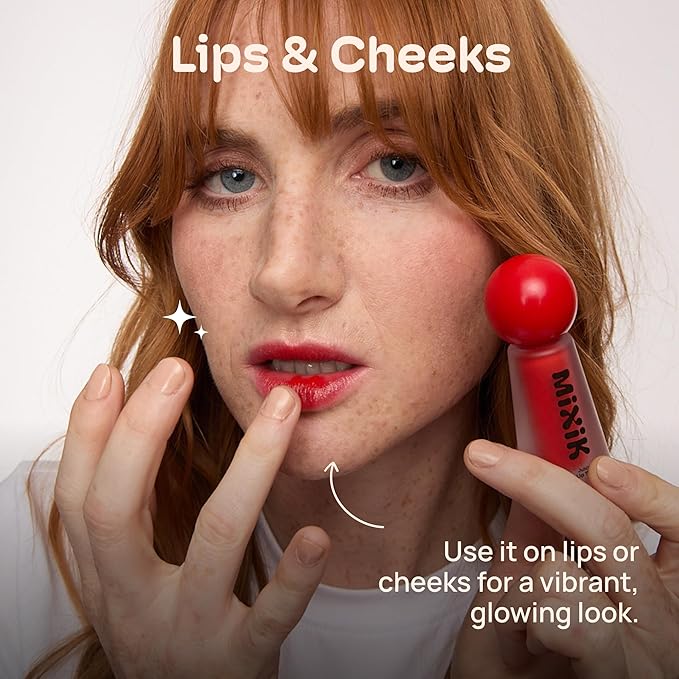 MIXIK Juicy Lip Tint, Hydrating Water-Based Lip Stain and Tint that feels light and fresh for Dewy and Radiant lips, Formulated with Blue Agave Extract for long lasting Moisturizing (Vivid Coral)