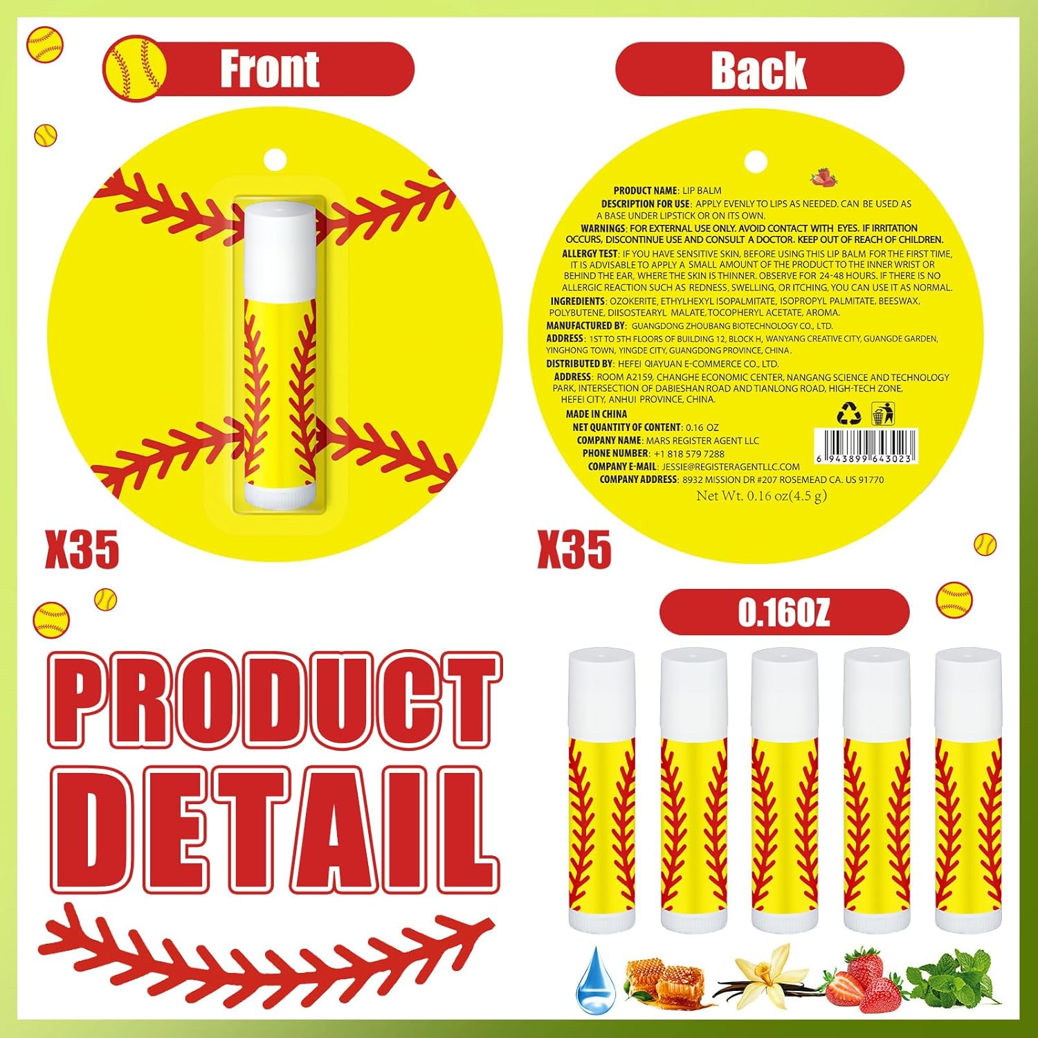 35 Pack Christmas Lip Balm Gifts Bulk Softball Natural Moisturizing Lipstick Set Christmas Gifts Softball Party Favors Sports Gift for Team Teen Adults Birthday Party Game Supplies Decorations