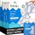 FOMIN Travel Shower Wipes - 10 Pack - No Rinse XL Bathing Wipes with Vitamin E - Fragrance-Free Full Body Wipe for Adults - Individually Wrapped Waterless Bath Wipe for Hygiene, Camping, & Gym