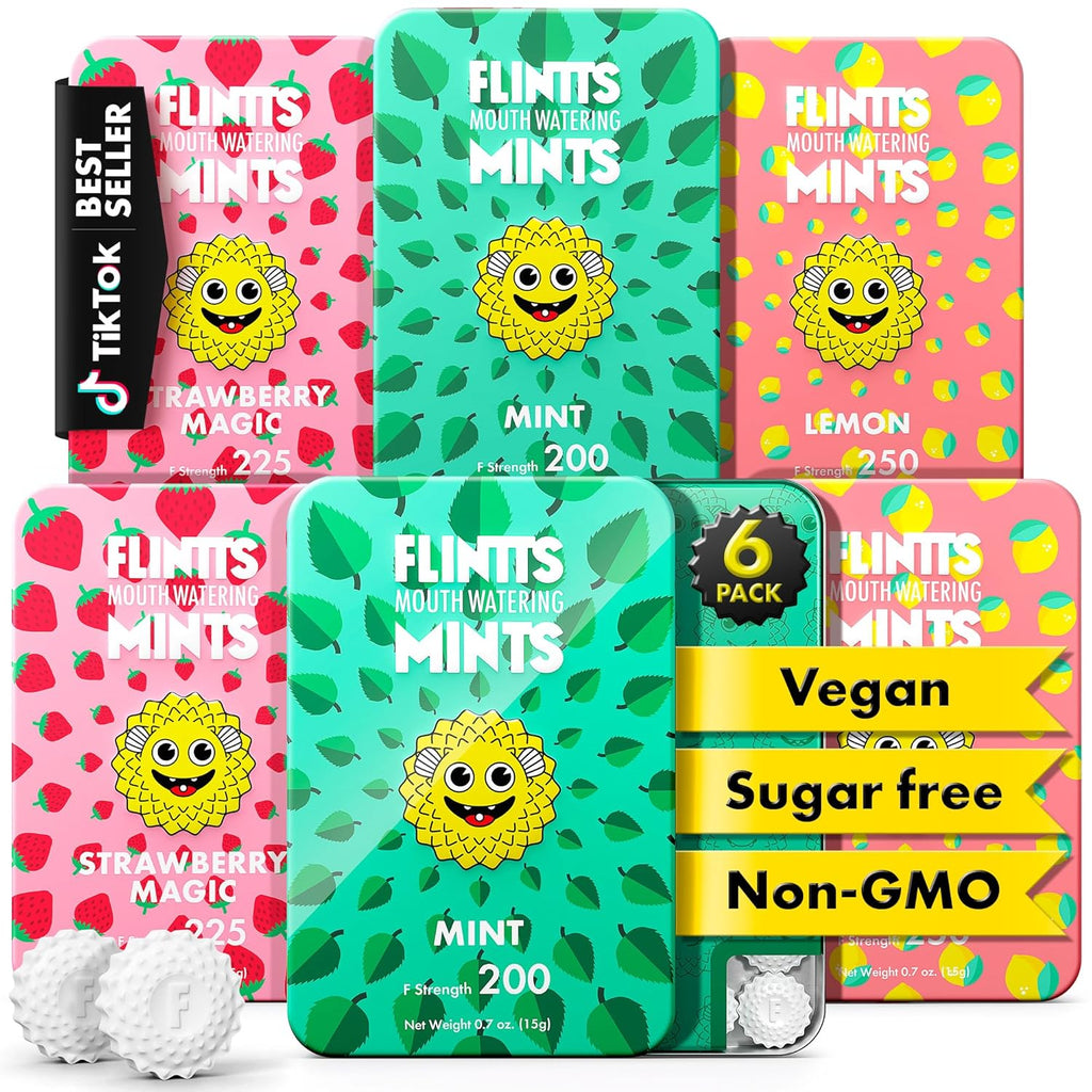 Flintts Mints After Party Pack – Sugar Free Mouthwatering Mints for Dry Mouth Relief & Freshness – Vegan Oral Health Support with Sparkle Effect – Pocket Travel Saliva Substitute, Lozenges Alternative