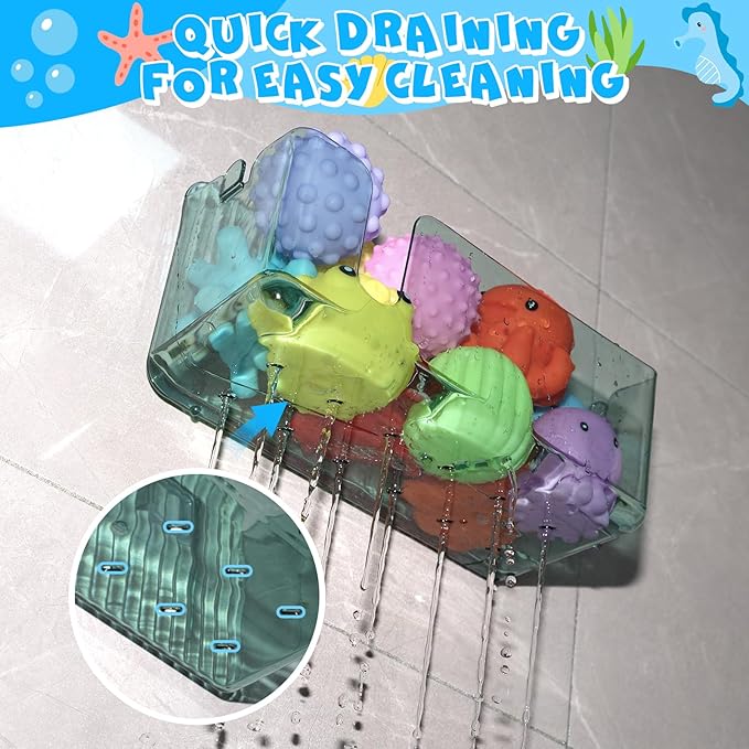 2-Pack Clear Bath Toy Storage Holder Organizer, Large Capacity Durable Plastic Bathtub Shower Caddy with Drain Holes, Quick-Dry Drainable Easy Install (Transparent Green 2-Pack)