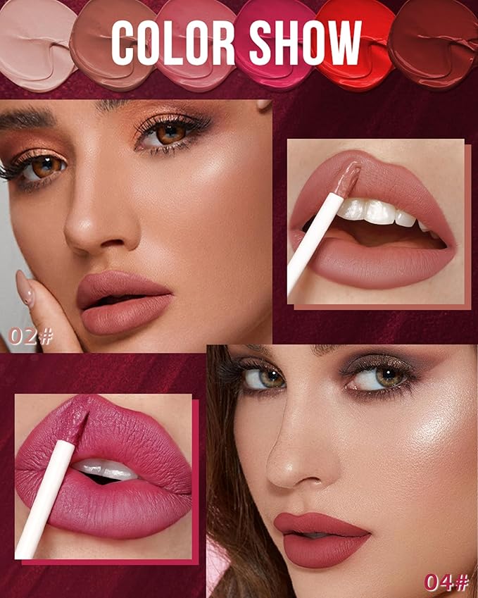 Matte Liquid Lipstick for Women-2Pcs Orange & Rose Pink Highly Pigmented Lip Stain Tint,Velvet Matte Lip Gloss,Long Lasting Up to 16H Wear,Waterproof Smudge-proof Non-Stick Cup Lip Makeup-02+04