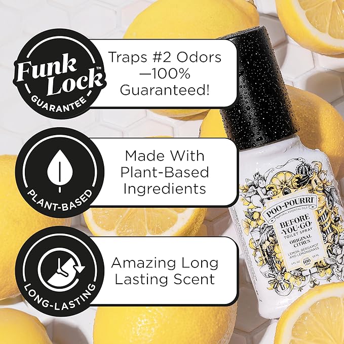 Poo-Pourri Before-You-Go Toilet Spray, Original Citrus, 2 Fl Oz, 2 Pack, Up to 100 Uses, Bathroom Odor Deodorizer with Essential Oils, Travel Essentials, TSA Approved Size, Lemon Bergamot