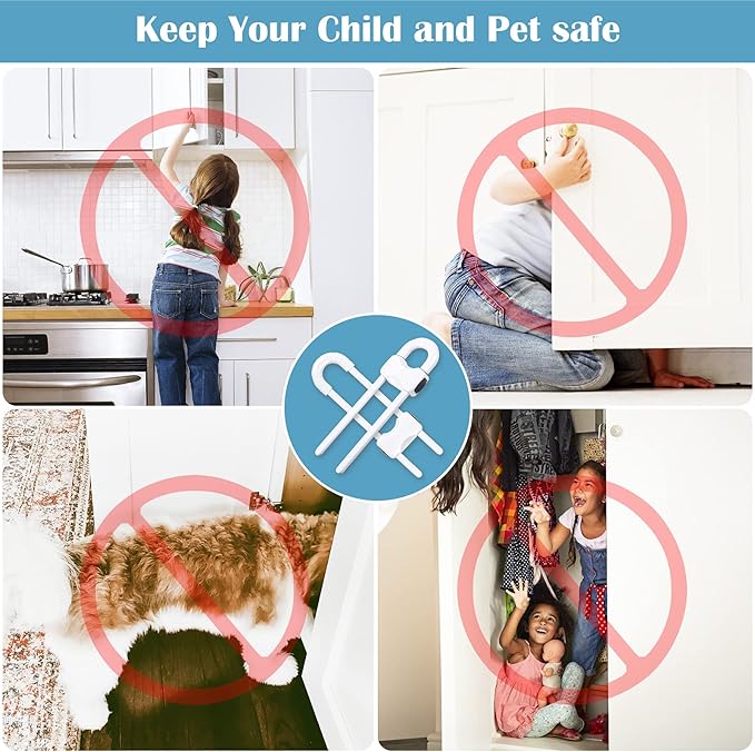 12 Packs Baby Proofing Sliding Cabinet Locks modacraft U-Shaped Child Safety Latches Adjustable White Locks for Handles Knobs Drawers Closet Cupboard