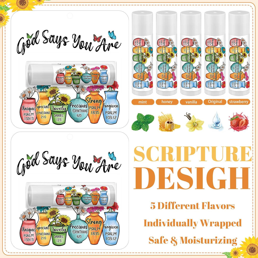 25 Pack Christmas Sunflower Gifts Religious Bible Verse Lip Balms Bulk 5 Flavor for Women Men Christian Religious Church Party Favors with Scripture Inspirational Gifts for Coworkers Staff