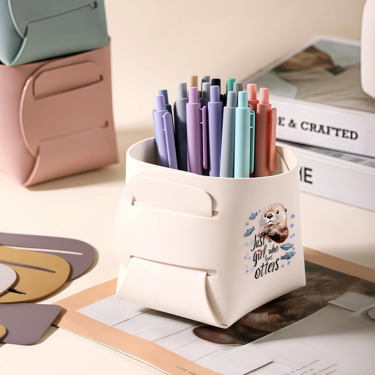 Sea Otter Makeup Brush Holder, Decorative Desk Organizer for Jewelry Pen Pencil Glasses Storage, Sea Otter Lovers Themed Gifts Stuff For Girls Teens Kids Women!