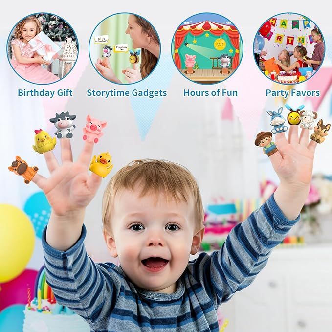 Oriate Animal Farm Finger Puppets, Bath Toys for Kids with Storage Bags, Toddler Toys for Story Time Stuffer with Puppet Theater, Educational Travel Kit Party Favors 12m+ 10Pcs