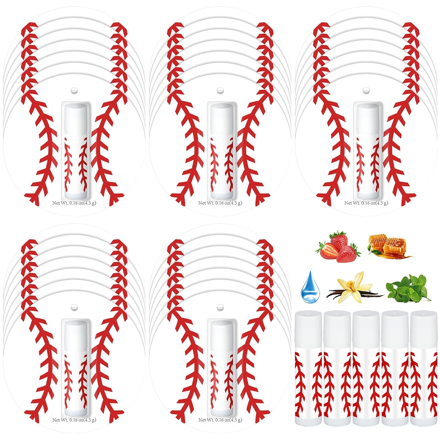 35 Pack Christmas Lip Balm Gifts Bulk Baseball Natural Moisturizing Lipstick Set Baseball Party Favors Sports Gift for Team Teen Adults Birthday Party Game Decorations Team Inspirational Gifts