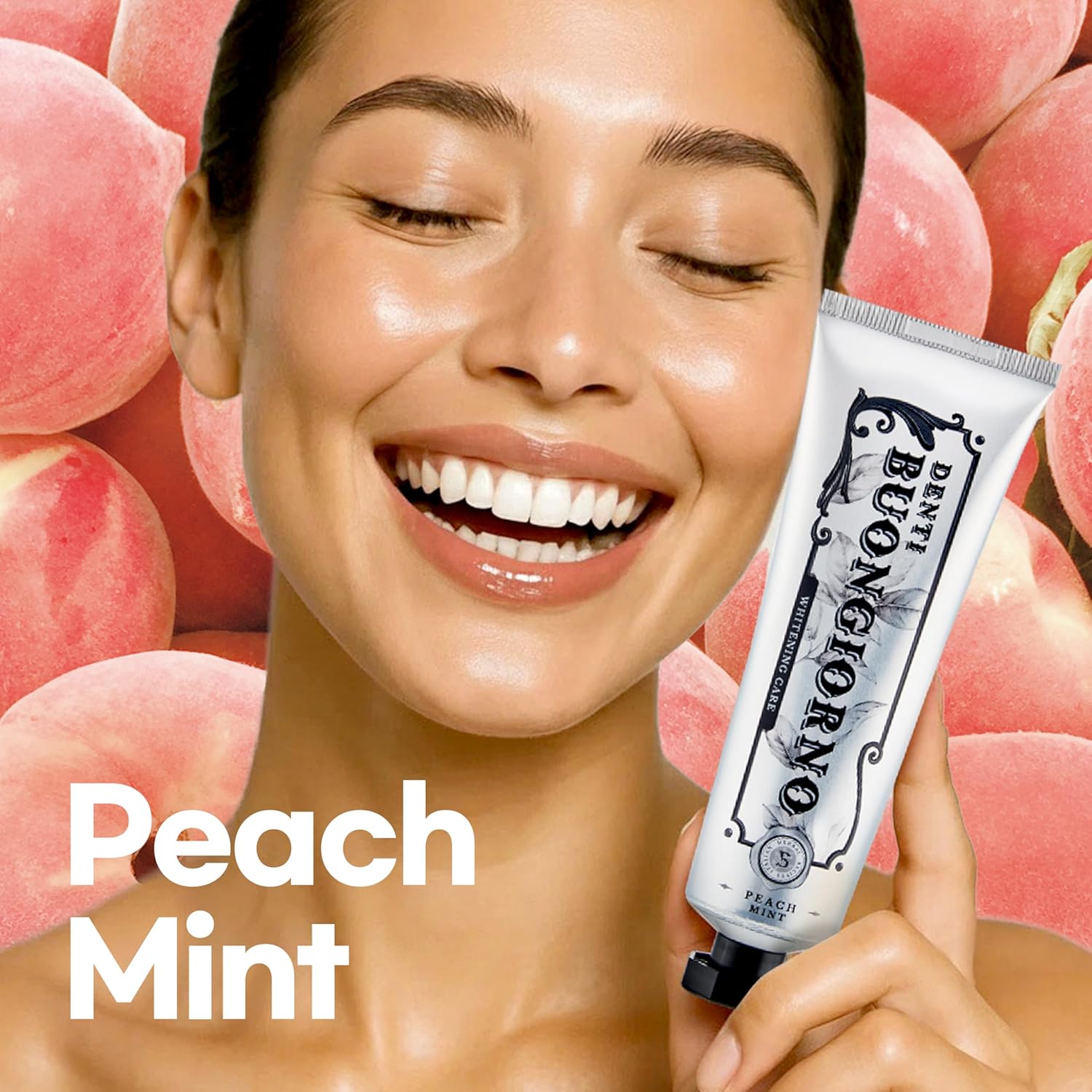 Peach Mint WHITENING Toothpaste (3 Pack) – Natural Fluoride Korean Toothpaste for Teeth Whitening, Plaque Removal, Strengthens Enamel, Paraben & SLS Free (3.52fl oz / 100g)