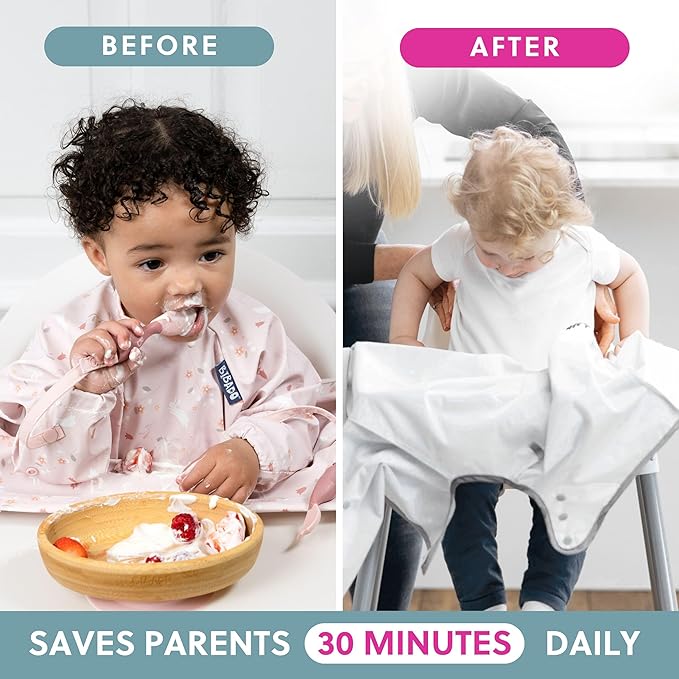 BIBaDO - Long Sleeve Baby Bibs - Babies & Toddlers 6-36 Months - Coverall Baby Led Weaning Bib - Easy Wipe, Soft & Waterproof