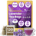 120 Lavender Flower Tea Bags, 100% Natural & Pure. Loose Flower Lavender Herbal Tea. No Sugar, No Caffeine, No Gluten, Vegan.