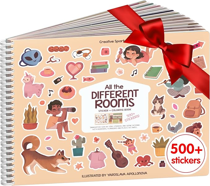 Fashion Sticker Book Activity for Kids, All The Different Rooms by Cupkin, Toddler Airplane Travel Essentials, 500+ Stickers for Kids 12 Scenes + Coloring Book Pages, Child's Gift, Crafts Ages 2-8