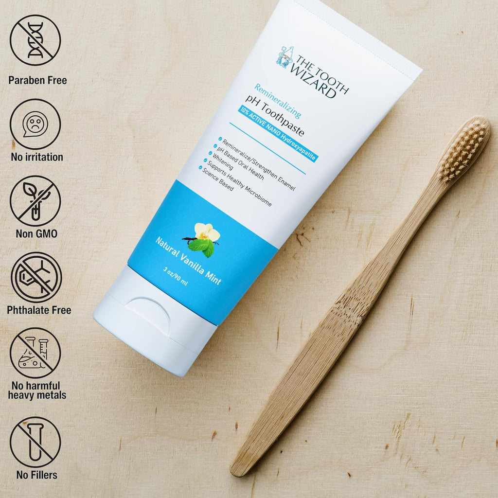pH Balancing Toothpaste | Natural Vanilla Mint Flavor | Fluoride-Free | SLS-Free | Gentle Whitening | Supports Healthy Oral Microbiome | 3 oz