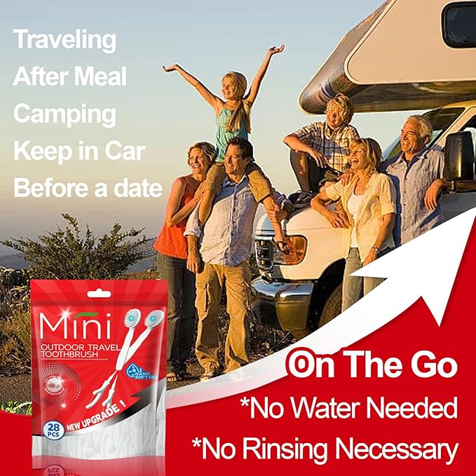 Mini Brushes-Disposable Toothbrushes with Toothpaste+Tongue Scraper+Toothpick+Floss 5 in 1 Prepasted Toothbrush Individually Wrapped for Work or Travel 28 pcs (Watermelon)