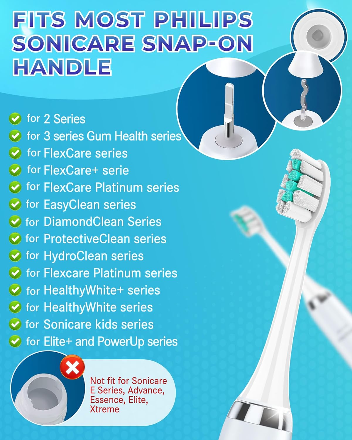 Replacement Toothbrush Heads Compatible with Philips Sonicare：5 Pack Soft Replacement Electric Brush Head Compatible with Phillips Sonicare Snap-on System