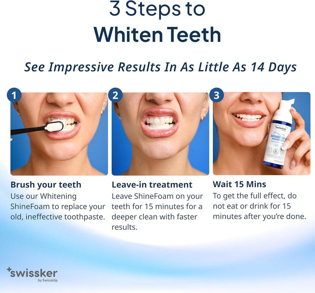 Swissklip Teeth Whitening Foam | Mint Flavor Whitening Toothpaste | Teeth Whitener I Professional Teeth Whitening Kit | 100% Vegan - Made in USA - 1.69 oz - Pack 1