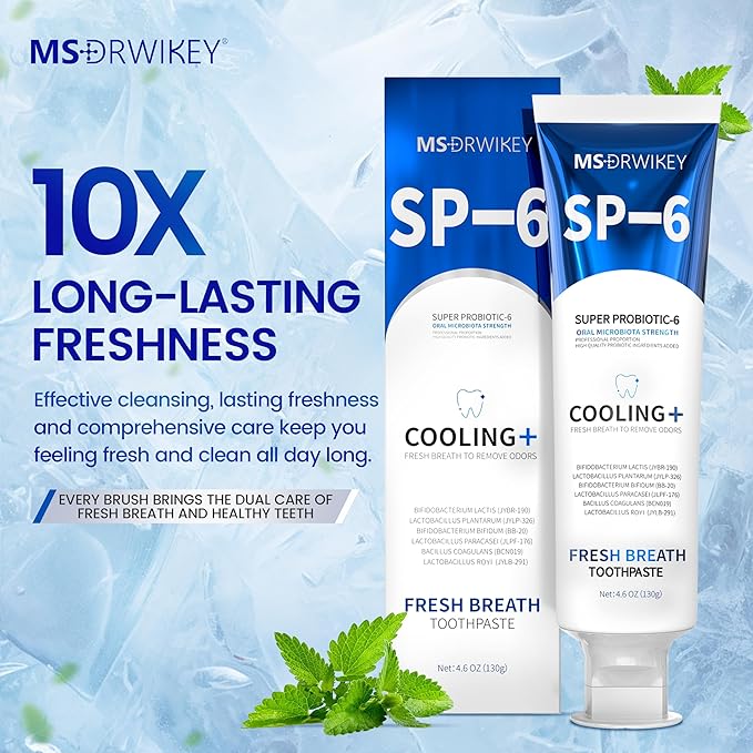 SP-6 Toothpaste, Cooling Fresh Breath, and Popping 7-Pro Whitening Toothpaste Bundle | 6 Probiotics for Oral Health, Fluoride-Free, Safe for Enamel, Deep Whitening & Freshness