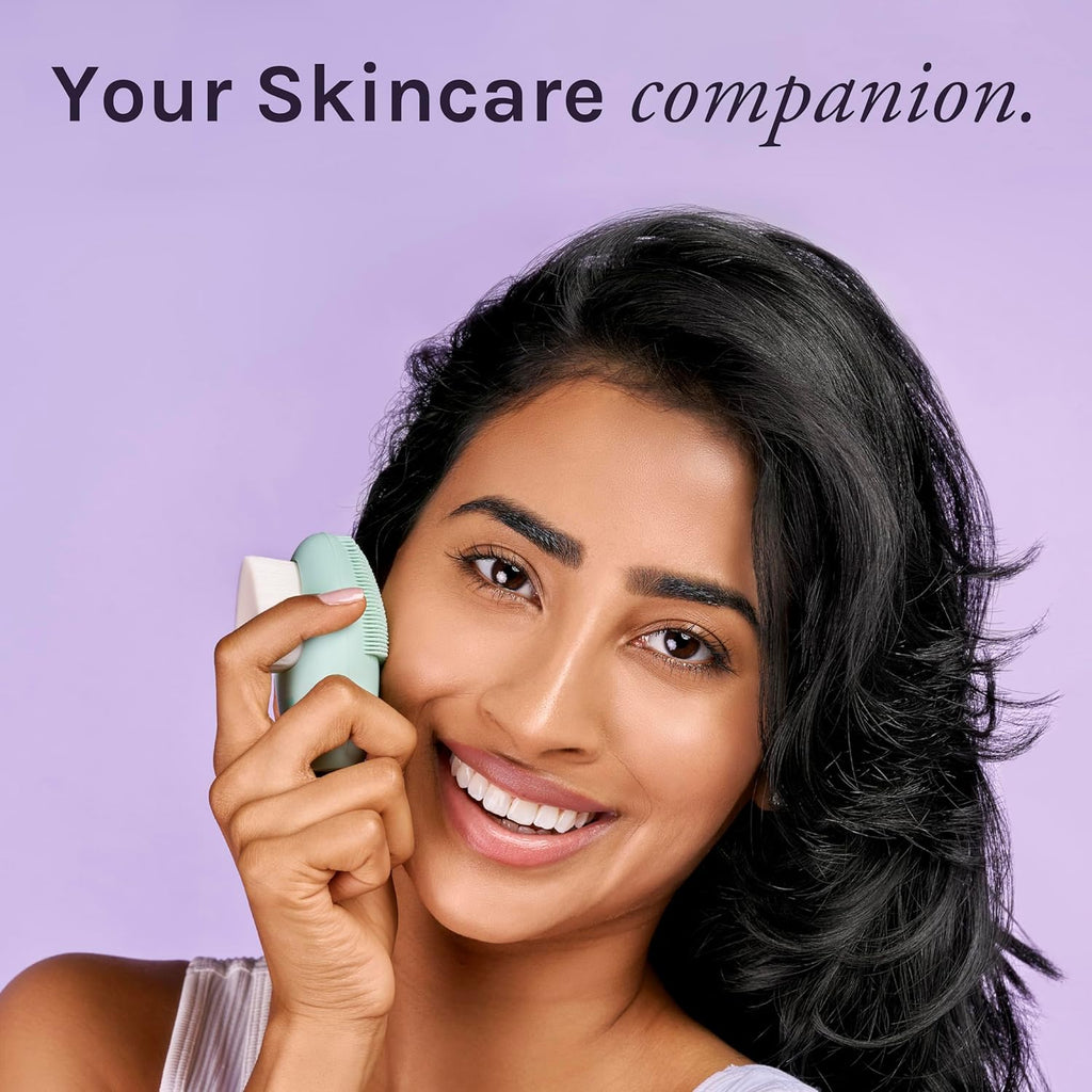 LOLLIPOP Dual-Sided Facial Cleansing Brush | Palm Size Silicone Face Exfoliator and Soft Fiber Cleanser | Manual Face Scrubber for Pores, Makeup Removal, Blackhead and Skincare Routine, Minty