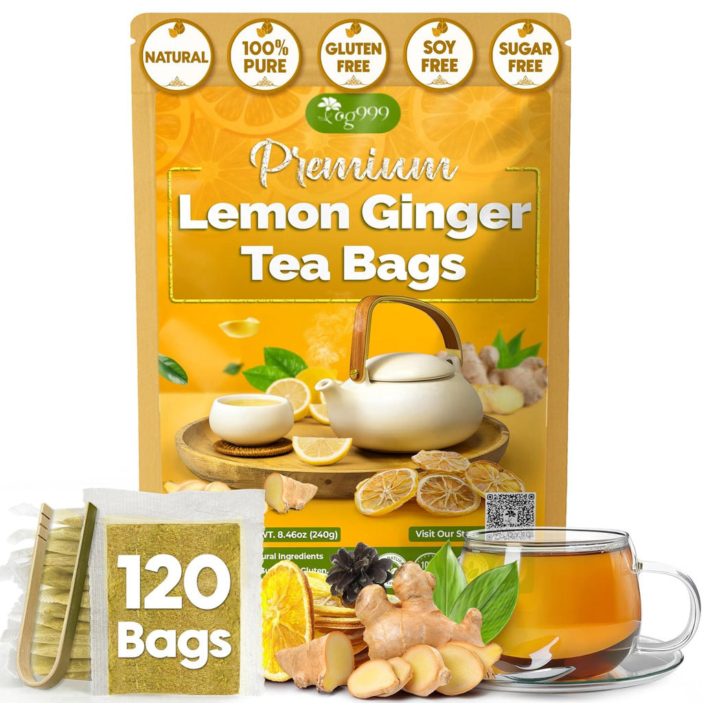 TOG999, Premium Lemon Ginger Tea Bags | 120 Tea Bags | Refreshing Herbal Blend with Bright Citrus & Warming Ginger | Naturally Caffeine-Free | 100% Plant-Based, Sustainably Sourced Herbal Tea