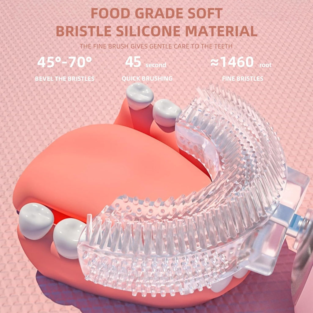 Kids U Shaped Electric Toothbrush with 4 Brush Heads, 360° Sonic Automatic Toothbrush with 3 Cleaning Modes, IPX7 Waterproof Cartoon Dinosaur Design (Ages 2-12)