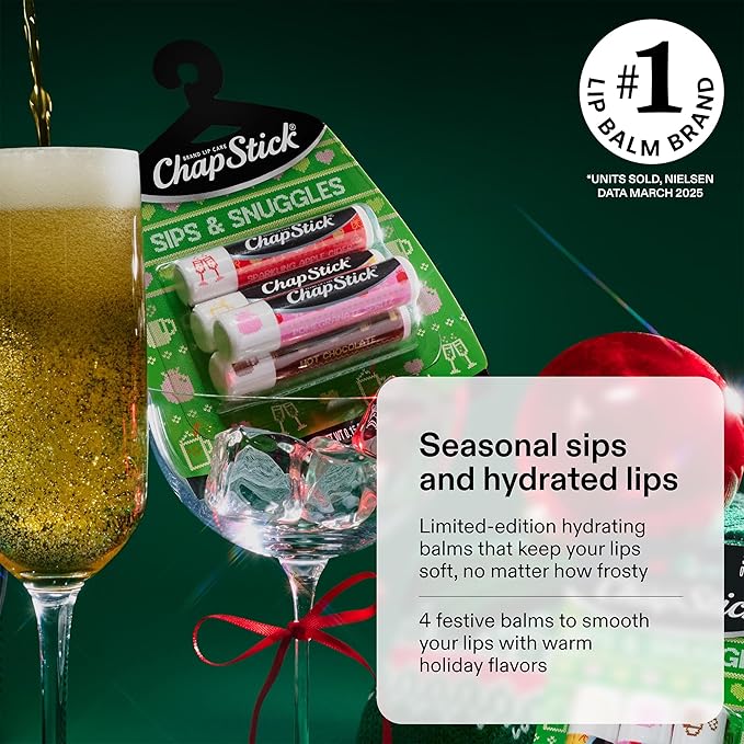 ChapStick Lip Balm, Holiday Variety Packs (6 Sticks) – Sips & Snuggles + Toasty Treats Flavored Lip Moisturizers, Stocking Stuffers, Gifts, 0.15 Oz Ea