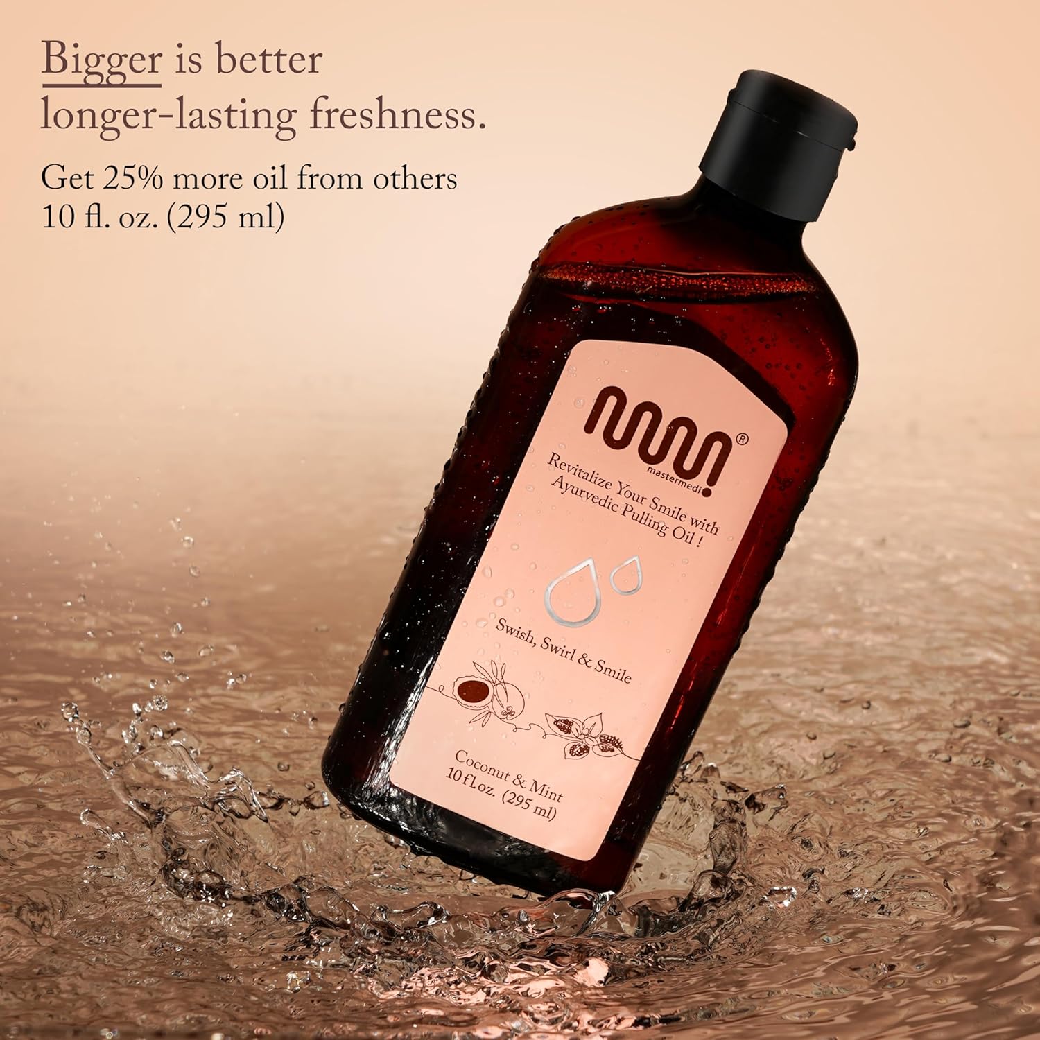 MasterMedi Coconut and Peppermint Oil Pulling (10 Fl.Oz), Mouthwash with Tongue Scraper, Alcohol Free Natural Coconut Oil Pulling for Teeth Whitening,Fresh Breath and Healthier Gum (Pack of 1)