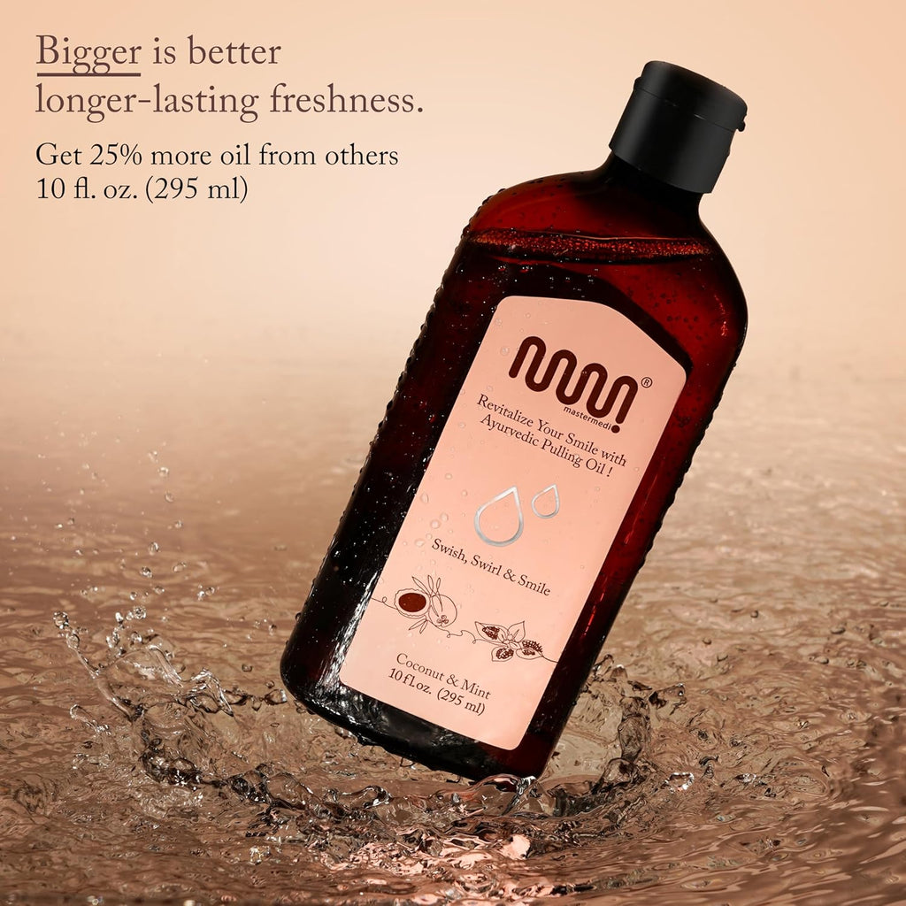 MasterMedi Coconut and Peppermint Oil Pulling (10 Fl.Oz), Mint Oil Pulling Mouthwash, Alcohol Free Natural Coconut Oil Pulling for Teeth Whitening,Fresh Breath and Healthier Gum (Pack of 1)