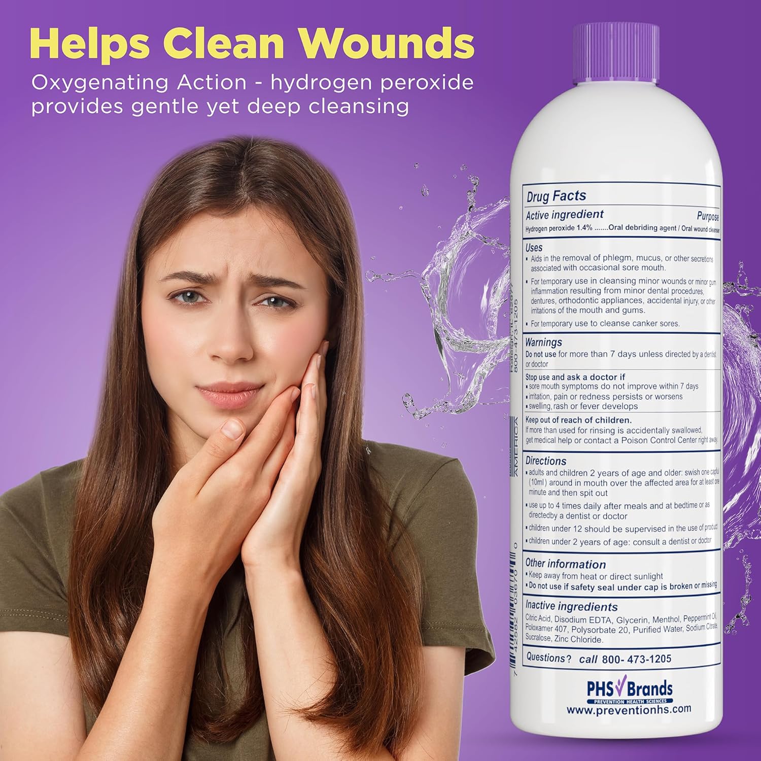 Prevention Mouth Sore Mouth Rinse, Canker Sore Treatment, Oral Pain Relief Mouthwash for Ulcers and Sores, Braces, with Hydrogen Peroxide, Alcohol-Free, Fluoride Free, 16 oz, Soothing Mint, 1 Pack