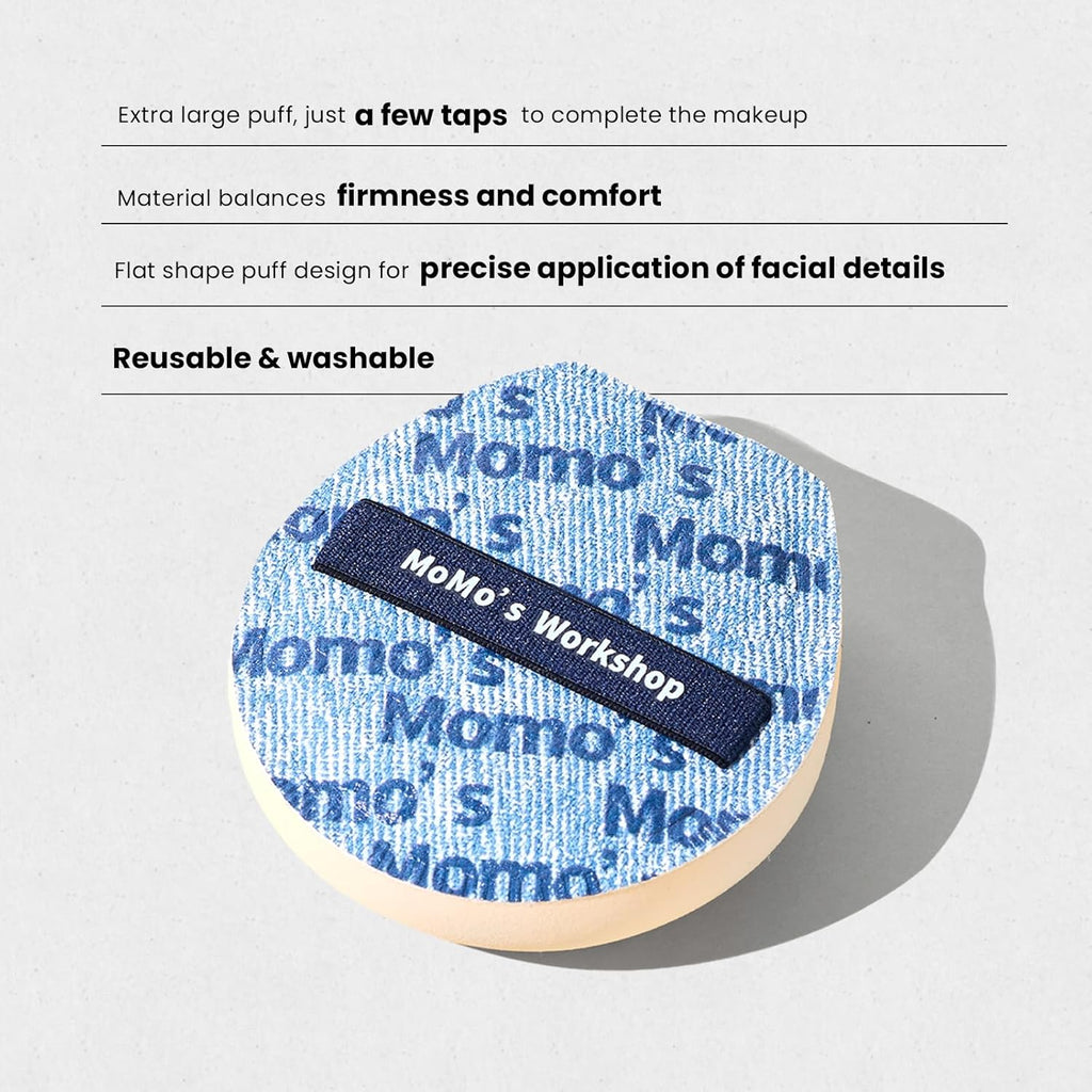 Momo's Workshop Makeup Sponge for Foundation, Soft Makeup Blending Puff Reusable, Foundation Puff for Natural Finish & Long-lasting 1PCS Blue