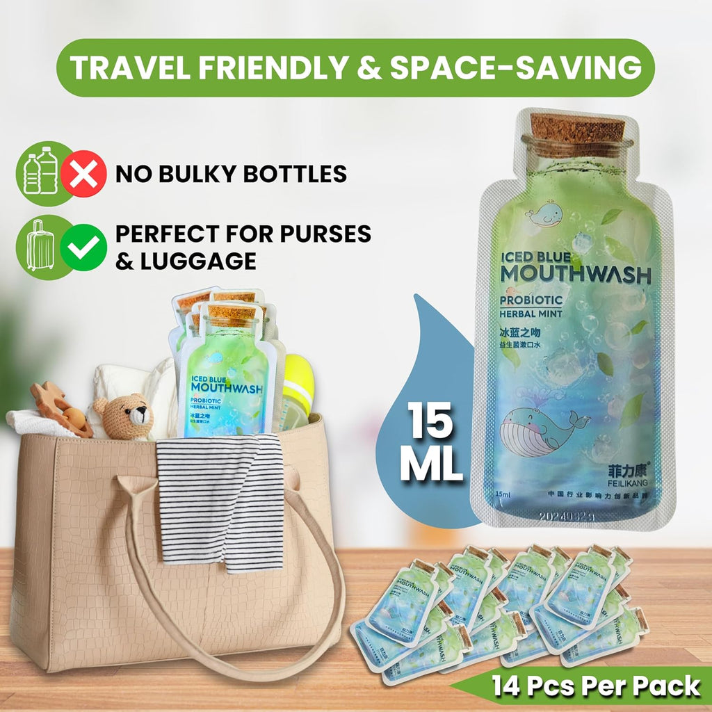 Skywin Travel Size Mouthwash - Mini Mint Flavored Packets for Adults, Prevents Cavities, Individual Packets (14 Pcs in 1 Pack)