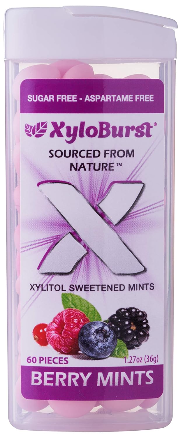 XyloBurst - Xylitol Mints | Sugar Free Breath Mints for Oral Health | Gluten Free, Vegan, Keto Friendly | Aspartame Free | Variety Pack | 60 Count Jar, 8-Pack