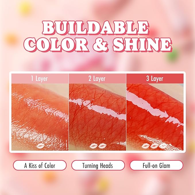 Peach C Jelly Beam Tint - Long Lasting Korean Lip Tint Stain Plumping Jelly Lip Gloss - Lightweight, Moisturizing & Buildable Lip Makeup Jelly Tint Blush with Vitamin E (Sweet Boom, 0.07 oz)