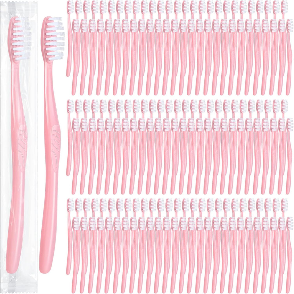 Tessco 1000 Pcs Disposable Toothbrushes Bulk Individually Wrapped Manual Soft Bristle Travel Toothbrushes Single Use Toothbrush for Homeless Hotel Toiletries Camping Office(Pink)